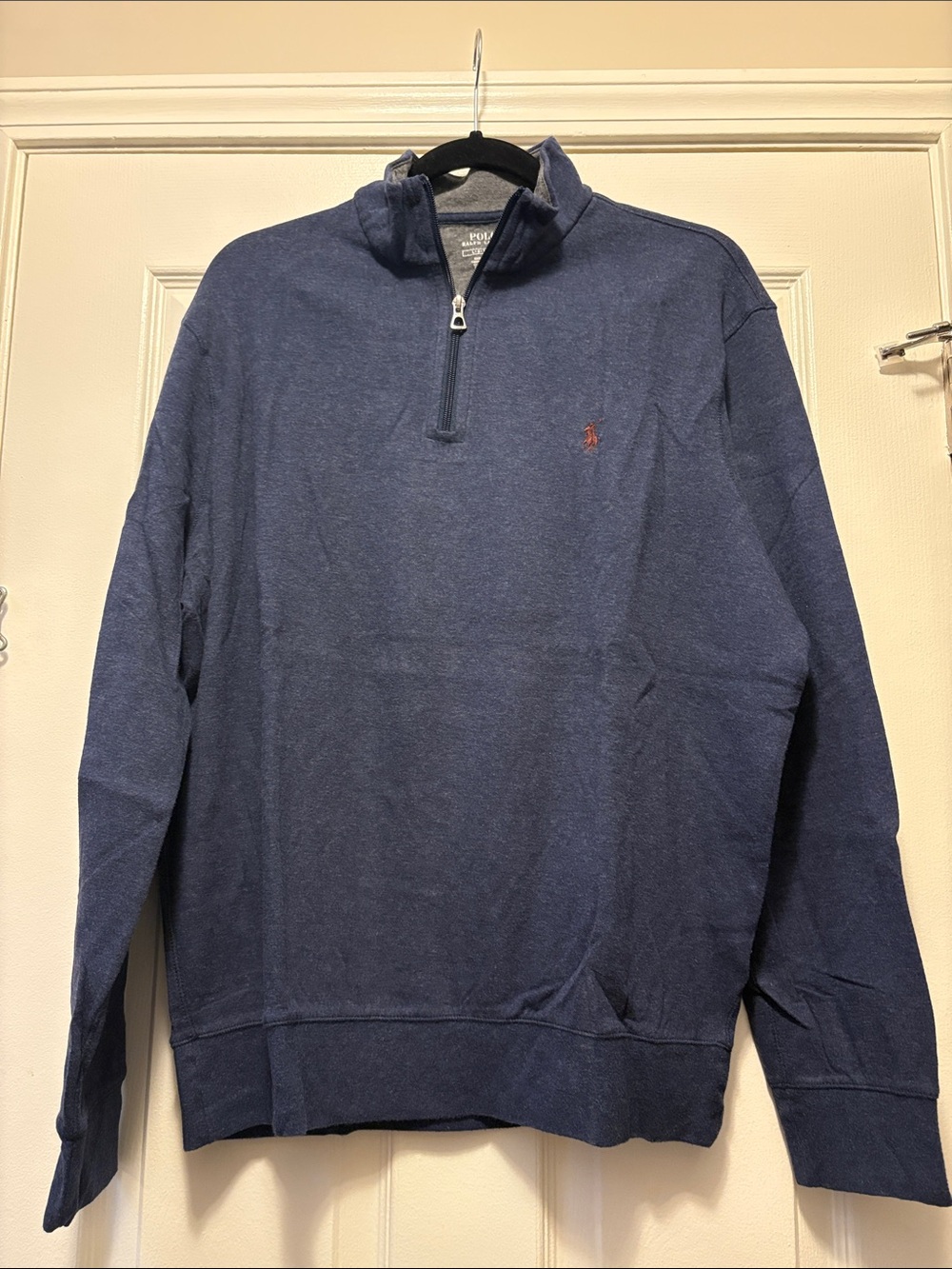 Polo by Ralph Lauren Men's Indigo Half-Zip Sweater with Red Pony